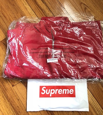 SUPREME Logo Piping Half Zip Sweatshirt RED MEDIUM (IN HAND SHIPS 