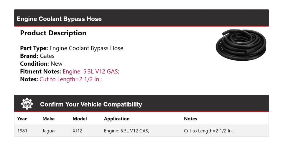 For 1981 Jaguar XJ12 5.3L V12 GAS Engine Coolant Bypass Hose Gates - Image 2 of 4