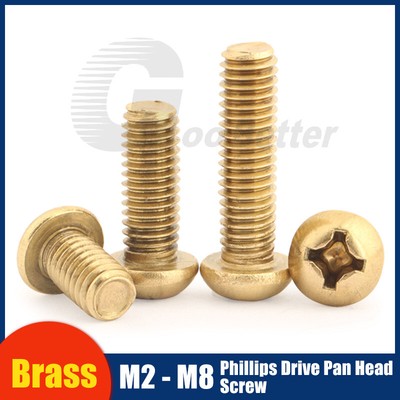 Brass Pan Head Phillips Screws Machine Bolts Metric M2 - M8 DIN 7985 All Sizes
