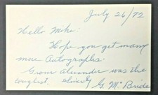 George F McBride Signed 3x5 Index Card Grover Cleveland Alexander content RARE!!