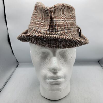 Pendleton 100% Wool Fedora Hat 1/8 Plaid Tan Formal Casual