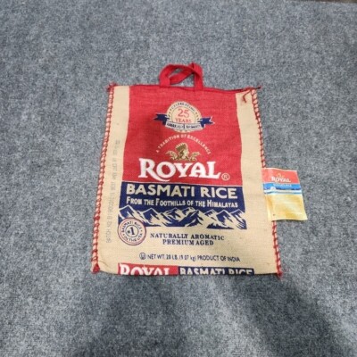 Basmati Royal Rice Burlap Bag Sack Empty Zipper Close Top handles Craft Tote
