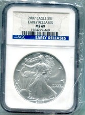 2007 Silver American Eagle Bullion Coin MS-69 NGC EARLY RELEASES