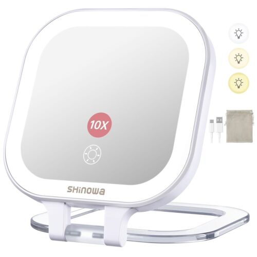 Rechargeable Travel Makeup Mirror with 44 LED Lights, 1X/10X Magnifying Vanity