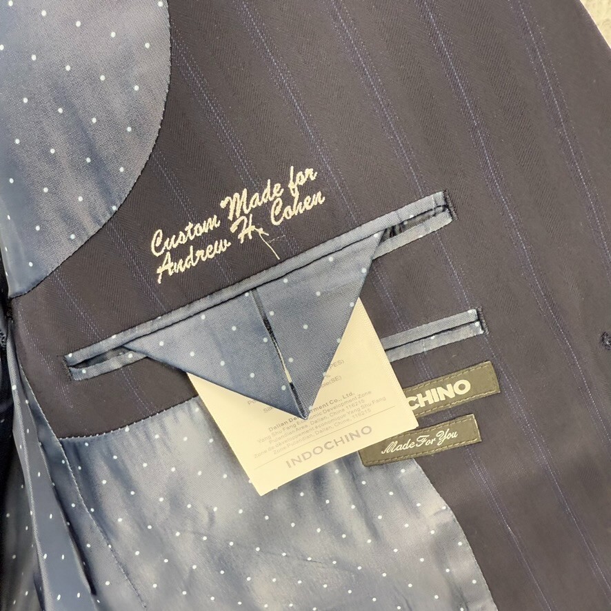 Indochino Blazer Jacket Men's 42 Blue Pinstripe Custom Sport Coat Wool Silk