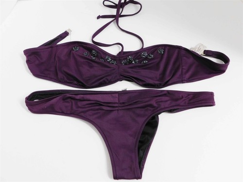 Christian Dior Purple Beaded 2 Piece Bikini Swimsuit Set Italy sz 10
