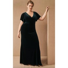 BHLDN Jenny Yoo Ellis Velvet Dress Size 18 in Dark Emerald