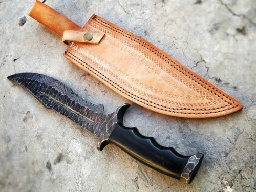 Damascus Steel Hunting Bowie Knife with Micarta Handle and Damascus Guards, Best