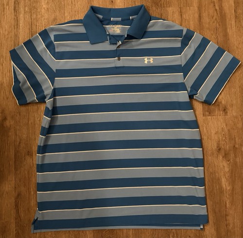 Under Armour Heat Gear Herren Hemd Polo Neu ohne Etikett Gr. XXL Blau Streifen Loose Fit
