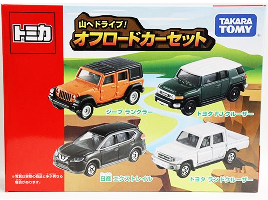 Tomy Tomica Diecast Car Set - Jeep Wrangler Toyota FJ Cruiser Land Cruiser Nissan X-TRAIL