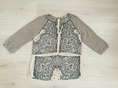 Maison Scotch Pioneer Top Us 4 Uk 8 Crepe Paisley Polka Dot Navy Cream Ebay