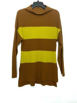 Neiman Marcus Cashmere Collection Sweater Tunic Brown Yellow Striped Large