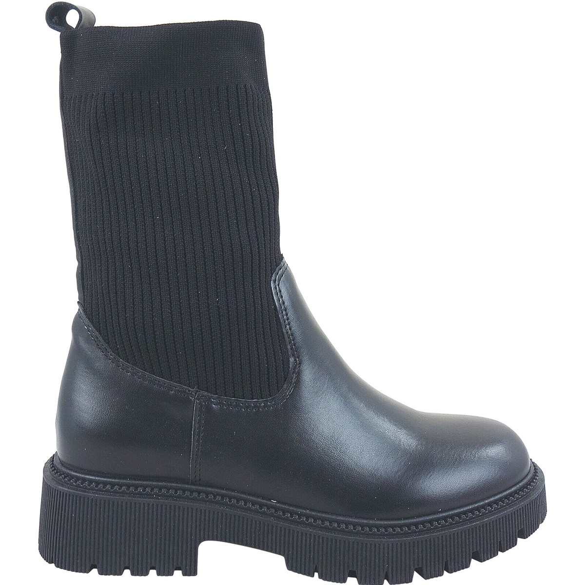 WOMENS CHUNKY SOLE LOW HEEL SOCK PULL ON FLAT ANKLE BOOTS SHOES SIZE LADIES  NEW