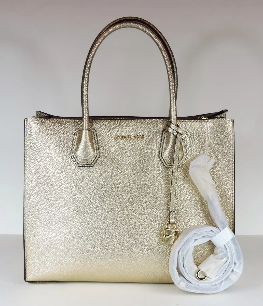 Michael Kors Mercer Metallic Leather Convertible Tote Pale Gold