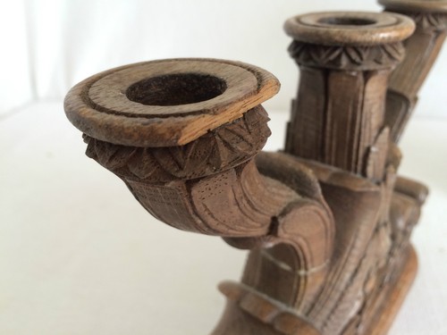 Ancienne paire de Bougeoirs en bois sculpter - Foret Noir - Picture 11 of 11