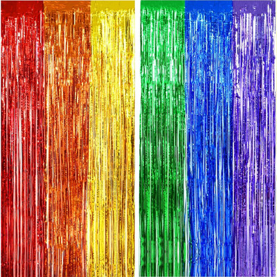 2x Lametta Vorhang Regenbogen Metallic Fransenvorhang Party Deko