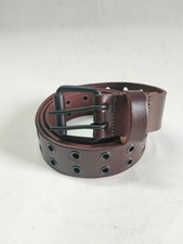 Men's Women's Leather Two Rows Silver Grommet Double Holes Brown Belt All Sizes