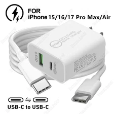 Type C USB Fast Charger Power Adapter PD Cable For i Phone Air 15 16 17 Samsung