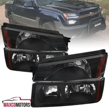 Black Headlights+Bumper Lamps Fits 2002-2006 Chevy Avalanche 1500 2500 Assembly