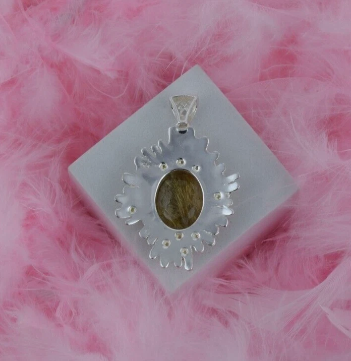 Ciondolo quarzo rutilato dorato naturale granato citrino gioielli in... - Immagine 3 di 4