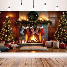 Christmas Banner - Large Size Fireplace Party Backdrop for...