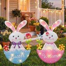 Easter Decorations Outdoor, 25 Inch Cute Bunny Flowers Decorative Garden Stak...