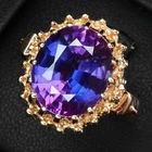 925 Sterling Silver Rose Gold Rings Spectacular Blue Purple Sapphire Oval 7.56Ct