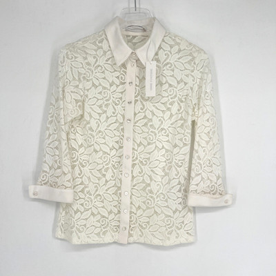 Anne Fontaine Meryl Mesh Top Womens 6/8  EU 40 Floral Preppy White Sheer