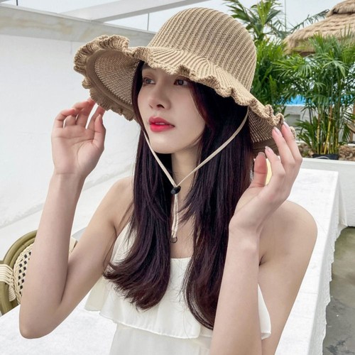 Fordable Big Bows Ruffle Brim Cap Women Bucket Panama Caps - Picture 11 of 16