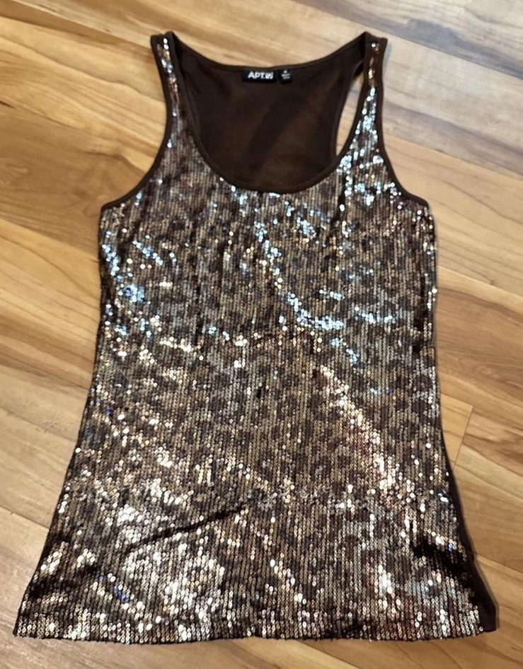 Brown Sparkly Sequin Leopard Print Racerback Tank… - image 3