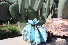 Handcrafted Rustic TINY 4-5   Metal Barrel Cactus Metal Yard Art Hand Painted