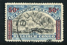 BELGIAN CONGO; 1921 early Surcharge issue fine used hinged 50c. value