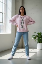Womens JR Looney Tunes Bugs Bunny Retro Lightweight Sweatshirt L Pink Crewneck