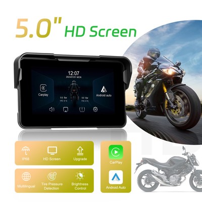 5'' Motorcycle BT Waterproof Wireless Portable Carplay + Android Auto Car Stereo