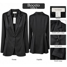 HALFHEART Black Satin Single Button Blazer Jacket Women's Size L New