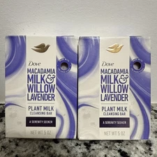 Dove 2pc Lot Macadamia Milk & Willow Lavender Plant Milk Cleansing Bars 5oz (x2)