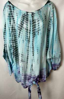 oSo Casuals Tie Dye  Tie Front 3/4 Sleeve Top - Size XL   Pre-Owned
