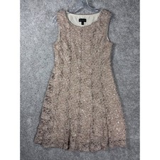 Connected Apparel Dress Size 10 Beige Lace Sleeveless Sequined Party Cocktail