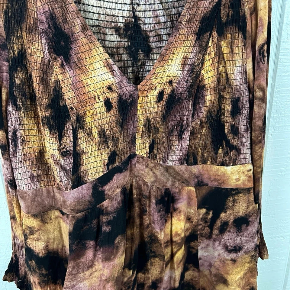 Torrid Women Long Sleeve Tie Dye Top Blouse Witch Fall Boho Grunge Brown Size 2X - Image 3 of 4