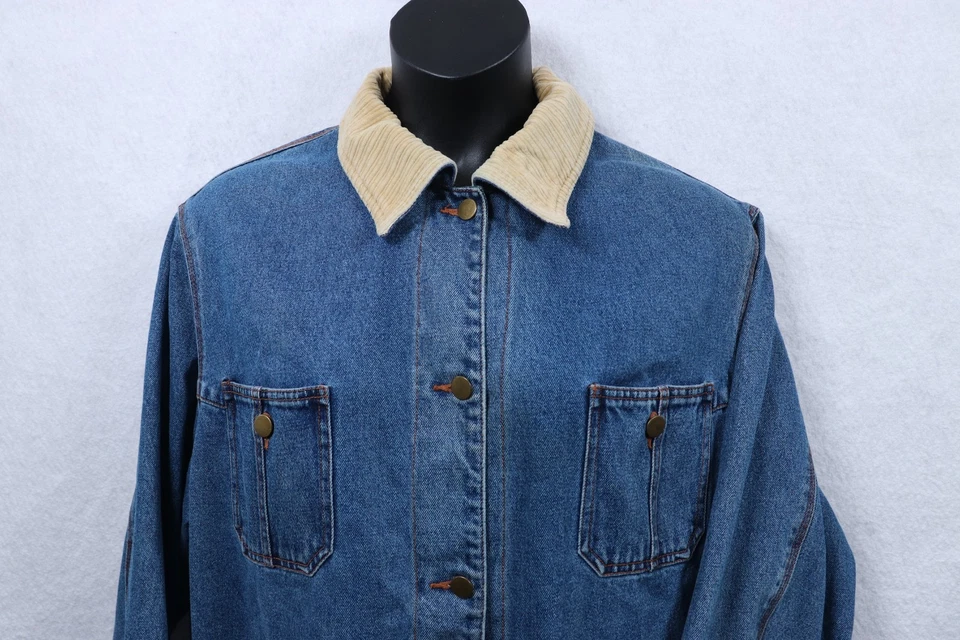 复古 90 年代女式牛仔编舞外套灯芯绒领口袋 2X 农场格子衬里 — 第 2/4 张图片