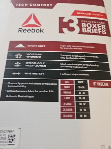 3 Pack Reebok Men’s Tech Comfort Long Length Boxer Brief Underwear Size XL New - Picture 7 of 9