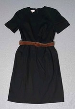 Talbots Sarah Campbell Linen Blend Dress Womens Size 10 Black With Brown Belt...
