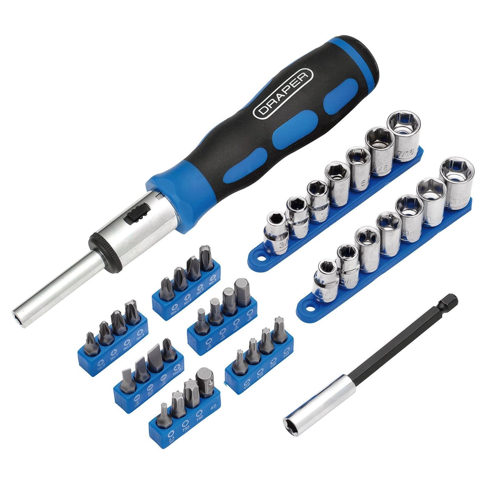 Draper Ratchet Screwdriver Socket and Bit Set, 1/4"" Sq. Dr. (40 Piece) - Image 5
