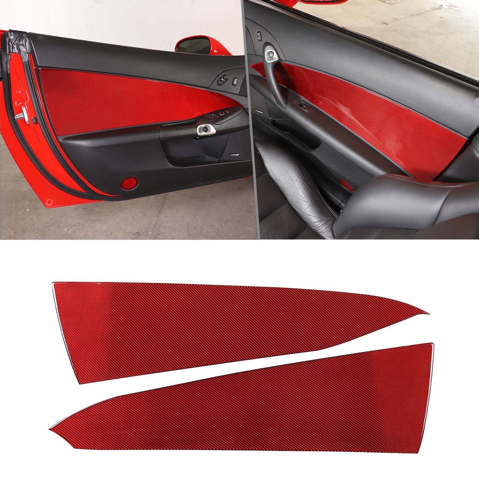 Interior Door Panel Cover Carbon Fiber Trim Fit For Corvette C6 2005-2013 Red US