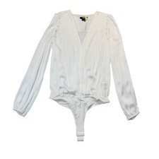 PAIGE White Long Sleeve Surplice Bodysuit Small