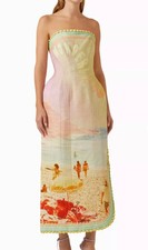 Zimmermann Coaster Structured Midi Dress Strapless Linen Print Shell Size 1