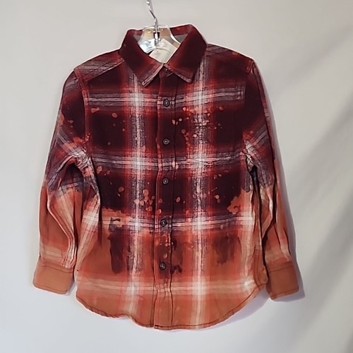 NEW - Kid's 8 - LEMON AID Red & Orange Flannel Button Up Shirt, Distressed - Picture 1 of 7