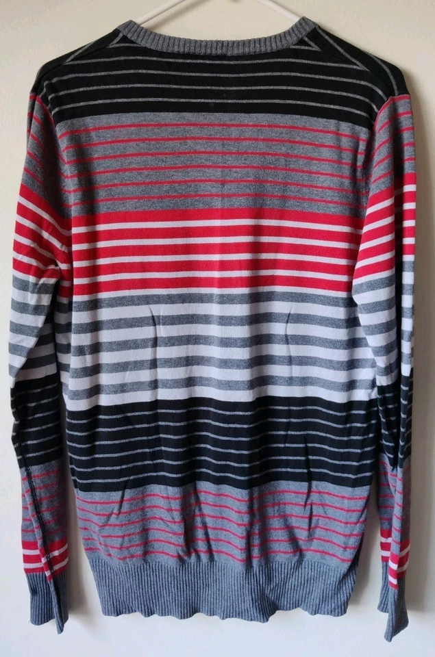 Suéter Element Para Hombre a Rayas Cuello en V Gris/Negro/Rojo 100% Algodón Talla Mediana Foto 2 de 4