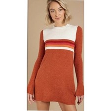 Free People Orange Cream Colorblock Flared Sleeve Sweater Dress     Size: XS
