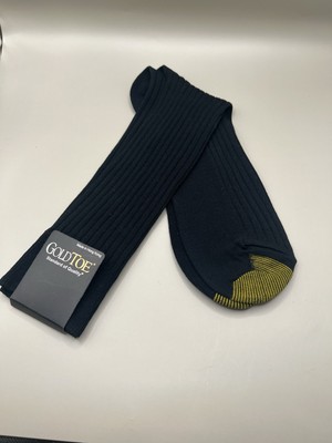 Gold Toe Men 1 Pr Black Rib Dress Socks Size 10-13 Shoe 6-12 1/2 Mercerized Cott